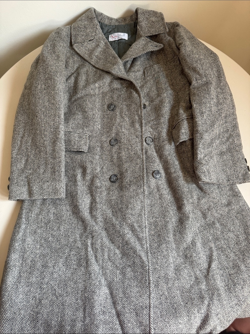 Boys Wool Gray Herringbone Double-Breasted Winter Pea Coat